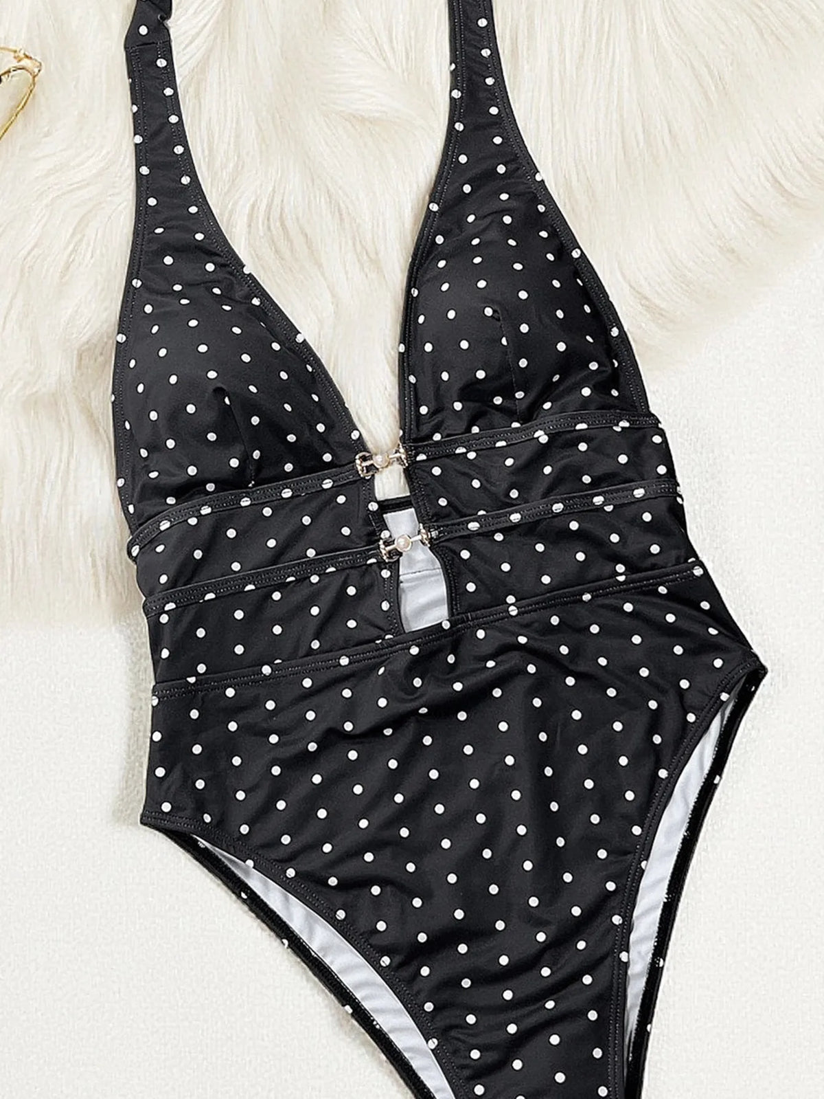 2026 New Summer Women Polka Dot Print Swimsuit Sexy Deep V Neck Swimwear Hollow Out One-piece Suit Female Holiday Look Beachwear