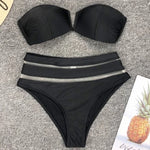 Sexy Bra Cup Bandeau Bikinis High Waist Bikini Women Swimsuit Female Swimwear Two-pieces Bikini Set Mesh Bathing Suit Swim Lady