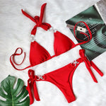 Luxury Rhinestones Bikin 2026 New Women Solid Red Blue Bandage Cross Diamond Thong Swinsuit Beach Bathing Suit Swimwear Biquini
