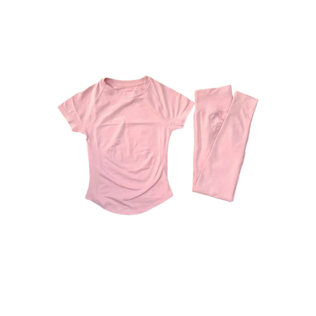 2 Piece Women Solid Color Set Summer Casual Short Sleeve T-Shirt High Waist Long Pants Soft Breathable Tracksuit Daily Outfit