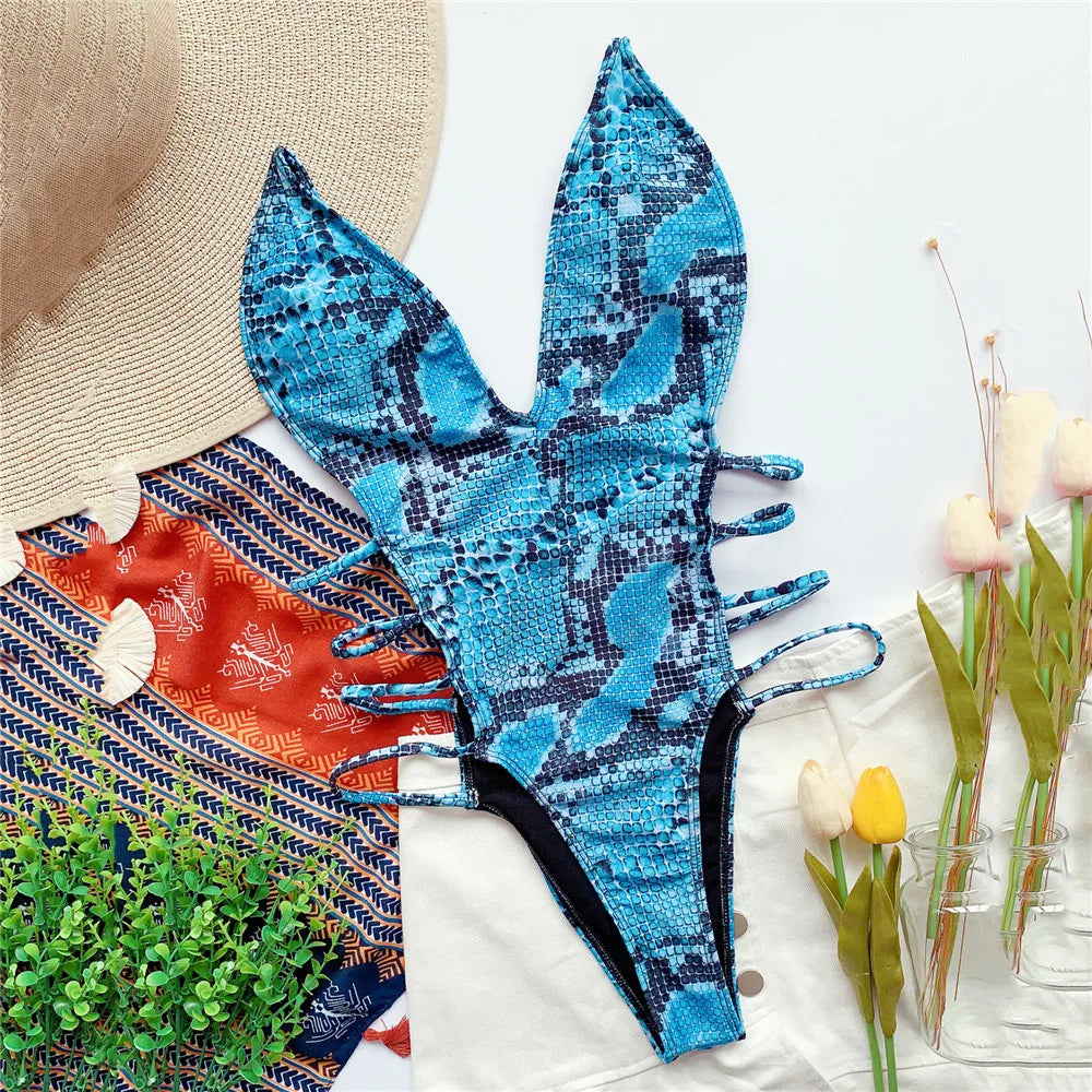 Sexy Snake Print Backless Swimwear One Piece Swimsuits Woman 2026 Hollow Cut Out Monokini String Bathing Swimming Suit Bather