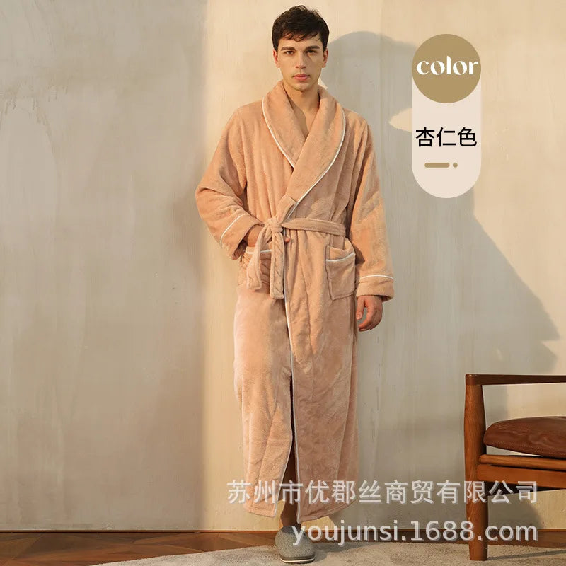 2026 Autumn Winter New Thick Coral Fleece Couple Bathrobe, Long Flannel Robe for Men Women Warm Home Pajamas Loungewear