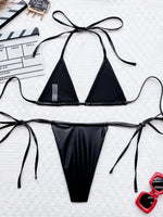 DEKA PU Faux Bikini Set Leather Halter High Leg Cut Female Swimsuit Women Sliver Swimwear Bikini Bather Bathing Suit Swim
