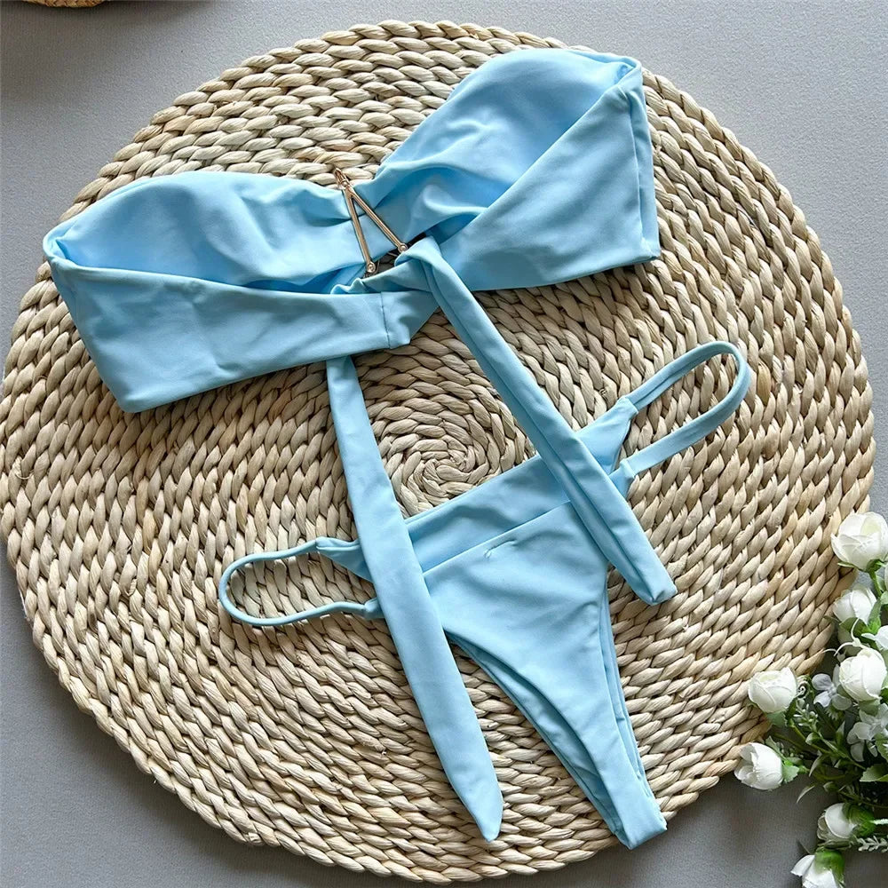 Holiday Black Swimwear Metal Starfish Bandeau Bikini Mini Micro Thong Sexy Swimsuit Women 2026 Bathing Suit Bikinis Sets Mujer