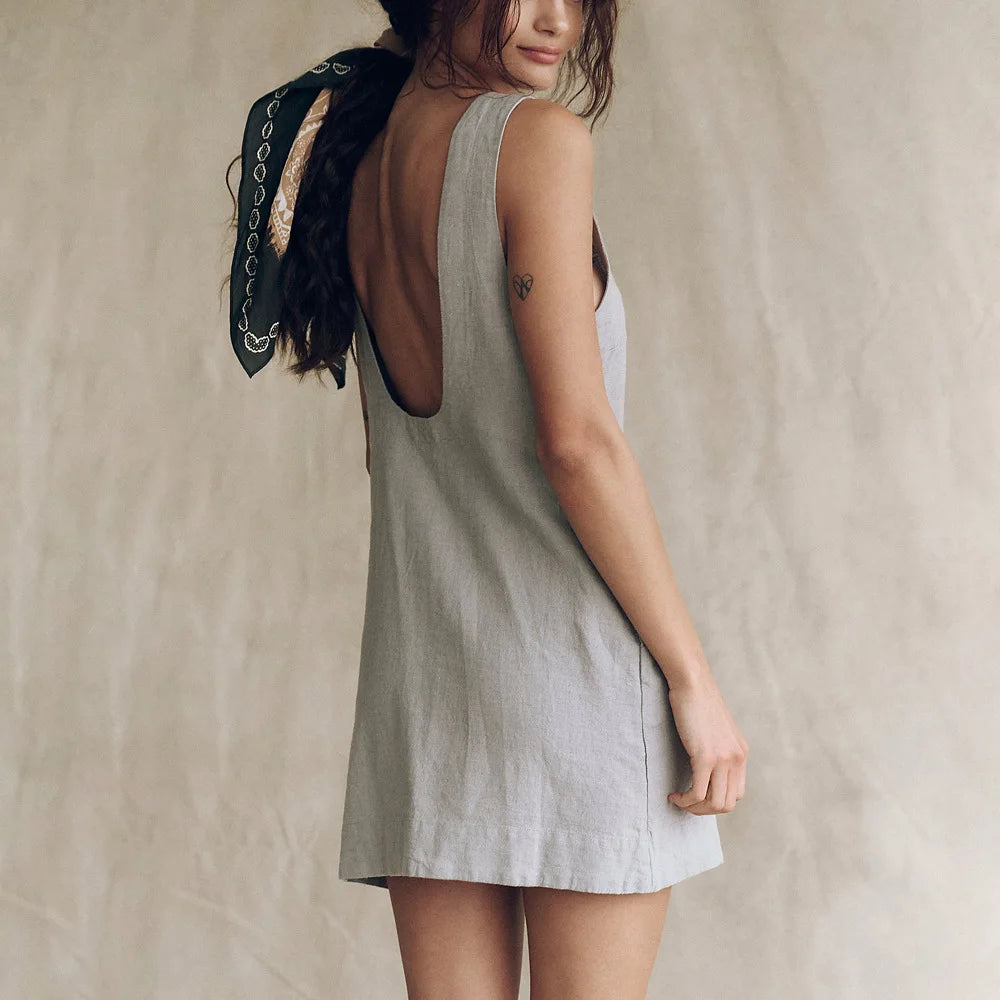 2025 Summer Mini Dress New Women's Clothing Fashion Elegant Loose Vestidos Vacation Solid Color Female Sleeveless Vest Dresses