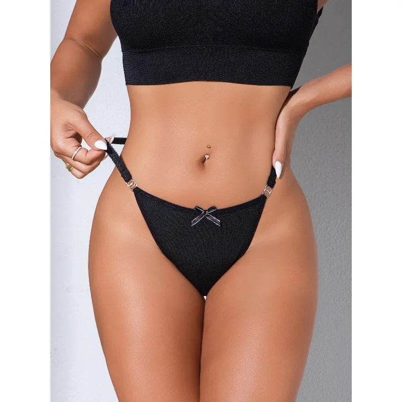 1pcs Low-Rise Sexy Women G-string Solid Bow Decor Elegant Women's Underwear Sexy Lingerie Comfortable Breathable Lady Thongs