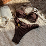 New Sexy Ribbed Brazilian Bikini Padded Bathing Suit Bather Swim Female Swimsuit Two-Pieces Bikini Set Women Swimwear V6343R