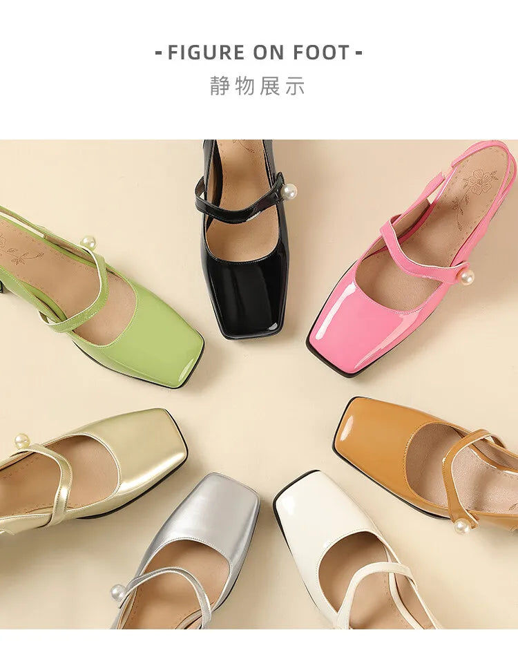 Elegant Slingback Sandals Women Summer Shoes Pink Black Silver Medium Heels Close Toe Office Party Shoes Female Large Size 45