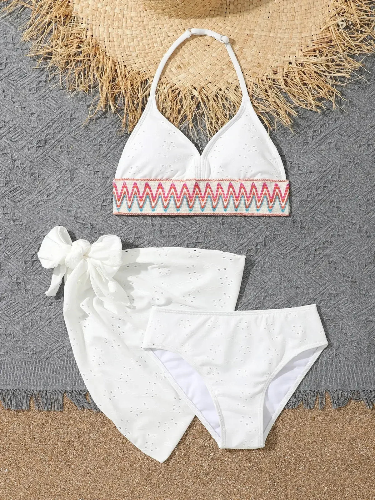 Girls 3pack White High Waist Bikini Sets with Skirts Kids Swimsuit 7-12 Years Children's Swimwear 2026 Cute Bathing Suit Teens