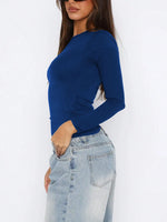 Women's Casual Solid Color Basic Slim Fit Long Sleeve T-Shirt Comfort O-Neck Crop Top Spring/Fall Streetwear