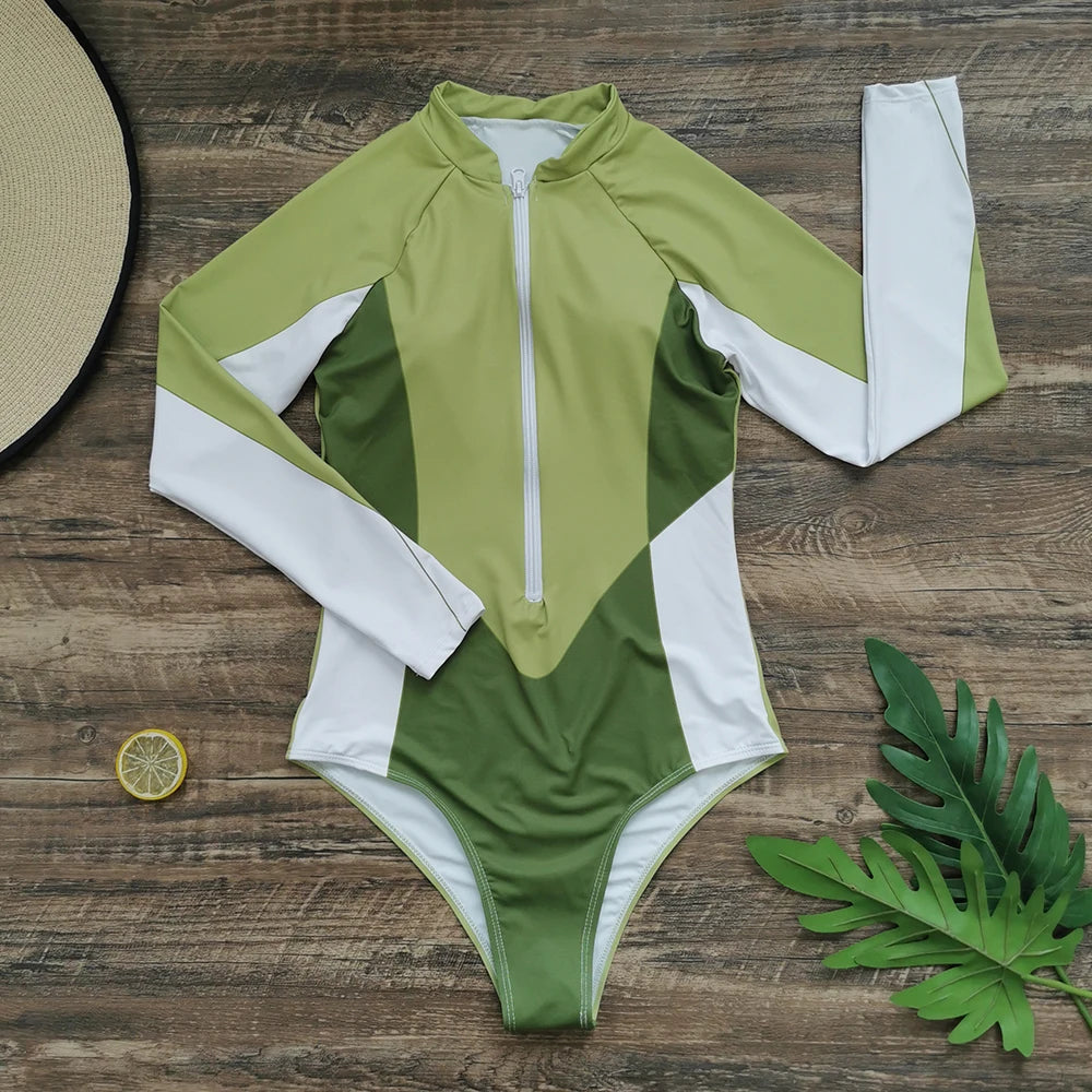 2026 Surfing Sport Swimsuit Long Sleeves Women One Piece SwimsuitSwimwear Solid Monokini Bathing Suit Tropical Bodysuit Female