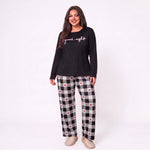 Women Plus Size Milk Silk Pajama Set Plaid Letter Print Long Sleeve Autumn Winter Ladies Casual Home Sleepwear