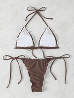 Triangle Halter String Bikinis 2026 Women Sexy Ruffle Swimsuit Solid Cherry Swimwear Female Bathers Bathing Swimming Swim Suit