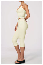 Summer Color Blocking Yoga Suit Women Tracksuit Hanging Neck V Neck Slim Sports Vest Tight Hip Lifting Capri Pants Fitness Sets