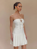Bowknot Off Shoulder Strapless Party Short Dress for Women 2025 Elegent Lady White Pleated Mini Vestidos Female Backless Dress
