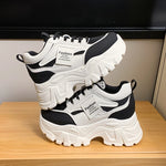 Fashion Lace Up Chunky Sneakers for Women Comfort Breathable Platform Sports Shoes Woman Pu Leather Thick Bottom Running Shoes