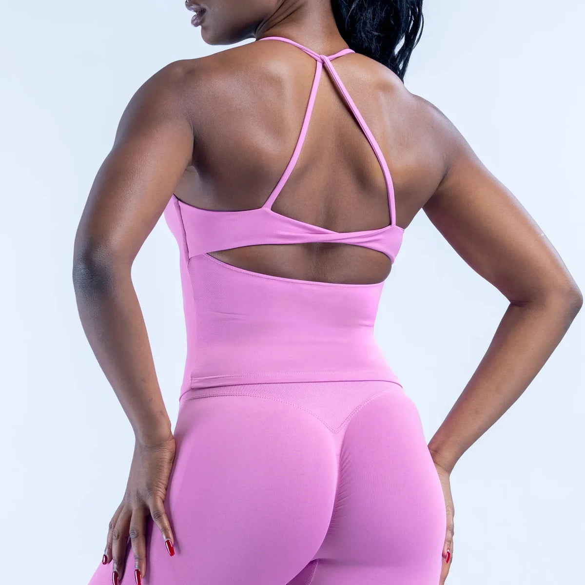 Women Workout Tank Top with Build in Bra Strappy Gym Top Halter Neck Padded Sports Bra Backless Yoga Shirts Seamless Yoga Vest