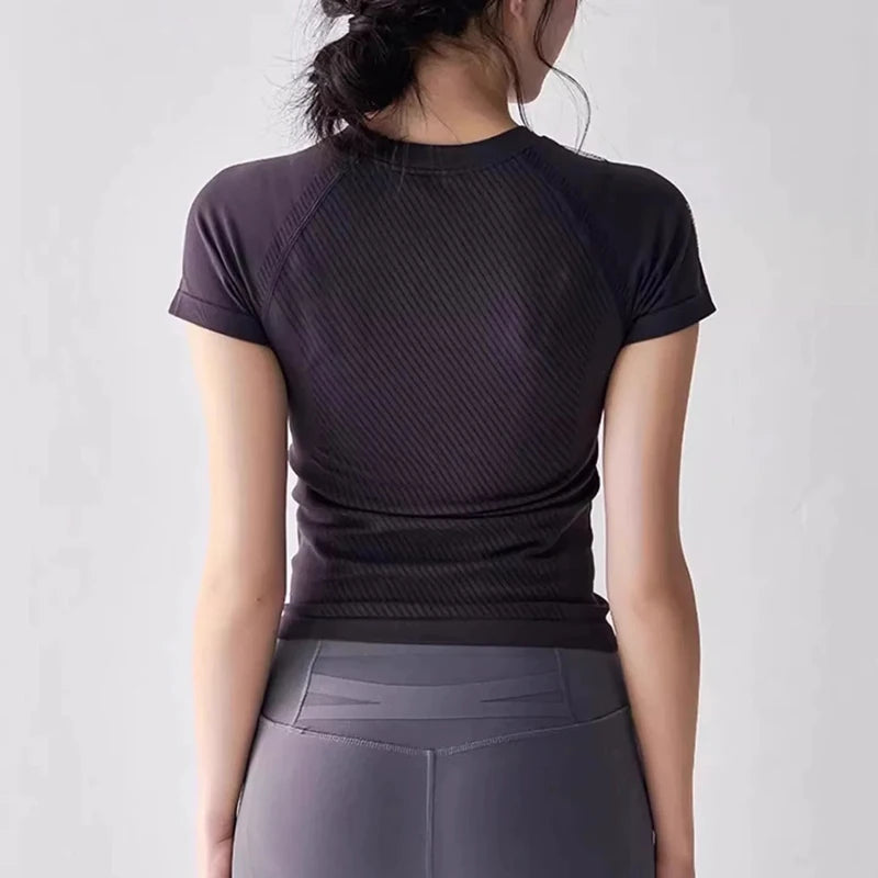 Women's Slimming Yoga Sports T-Shirt Quick Drying Breathable Summer New Fitness Short-Sleeved Yoga Fitness Wear