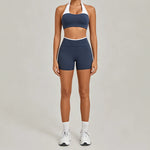 Women's Seamless Yoga Sets Sports Gym Fitness High-Waist Hip Lifting Shorts Suits Training Running Workout Beautiful Back Sets