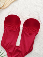 Red Lace Underwire Bodysuit Deep V Plunge Teddy Lingerie Removable Clear Strap Snap Crotch One Piece Shapewear A8188