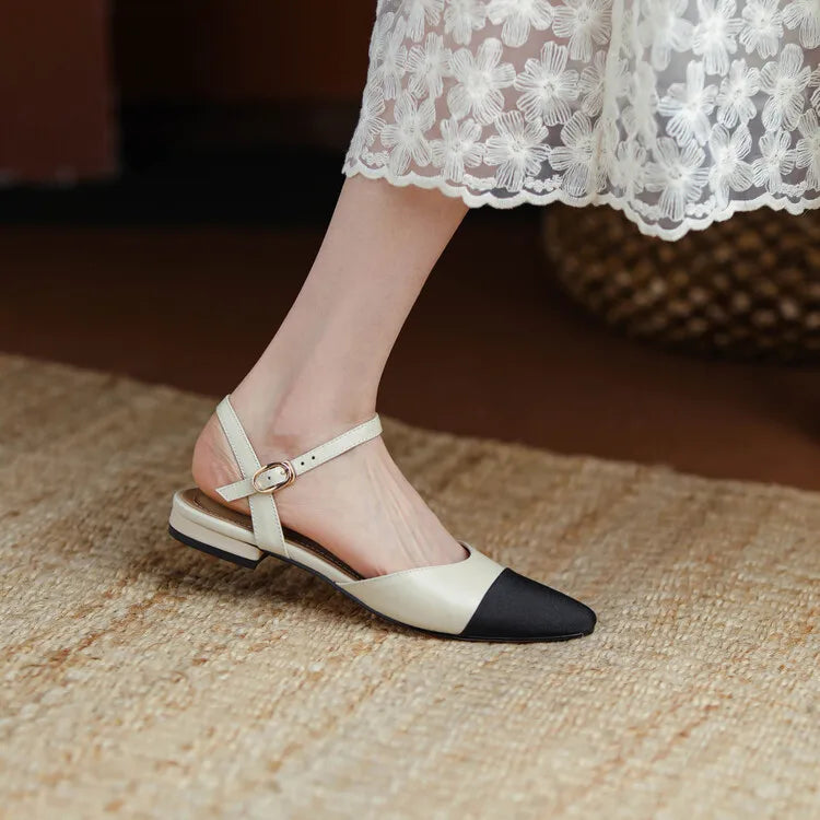 New 2025 Summer Women's Sandals Elegant Medium Heel Toe Mules Comfortable Office Women's Shoes Buckle Heels Dress Shoes