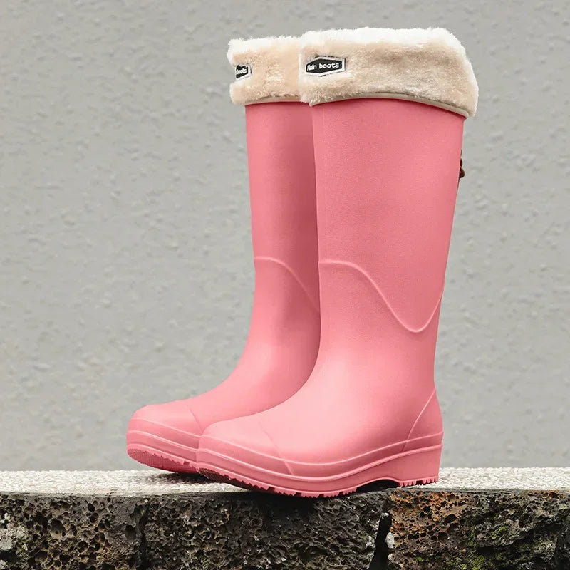 Women's Rain Boots Anti Slip Thick Soles Outdoor Long Tube Rain Boots Waterproof Fashion Wear-resistant Kitchen Women's Boots