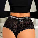 New Style Women's Sexy Lace Triangle Panties Solid Color Lace Panel Breathable Mesh Cotton Gusset High Elastic Comfort Underwear