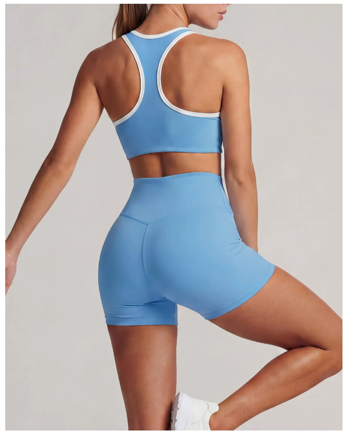 Summer 2 Pieces Yoga Sets Women Color Contrast Back I-shaped Shockproof Sports Bra High Waist Shorts Gym Fitness Suit Tracksuit