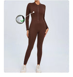 Women Sportwear Yoga Jumpsuit Zip Long Sleeve Back Open Outfit Fitness Tracksuit Tight One-piece Gym Overalls Sports Bodysuit