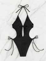 One Piece Swimsuit for Women 2024 Lace Patchwork Green Hollow Out Thong Swimwear Beach Bathing Suit Tie Side Backless Monokini