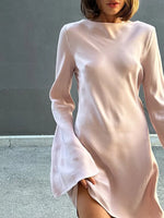 Ahagaga Fashion Women Dresses Solid Casual O-Neck Regular Long Full Sleeves Sheath Bodycon Basic Slim Fit Female Vestidos Robes