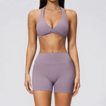 Summer Yoga Sets Women Front Cross Sports Bra Exercise Suits Outwear Lifting Buttocks Abdominal Compression Shorts Fitness Set