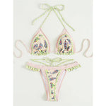 5 Colors Sexy Printed Halter Frilled Bikini Women Swimwear Female Swimsuit Two-Pieces Bikini Set Bather Bathing Suit Swim V4651