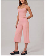 Hanging Neck Camisole Yoga Sets Women Nude Hollow Back Cross Slim Sports Tank Top High Waist Wide Leg Capri Pants Fitness Suits