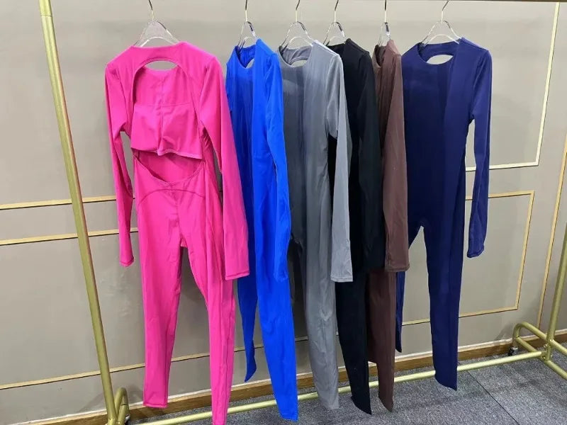 Women's Seamless Yoga Jumpsuits Backless Sexy Long-Sleeved One-Piece Butt-Lifting Gym Nude Feel Workout Gym Training Bodysuits