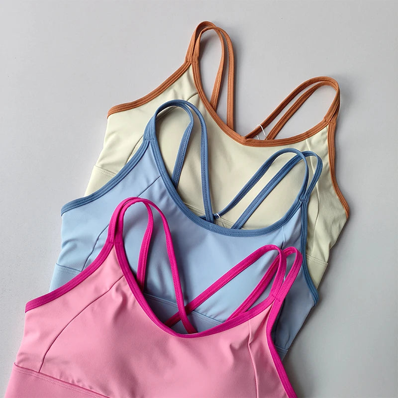 Women's Summer Shock-absorbing Running Yoga Tank Top with a Beautiful Contrasting Sports Bra and a Professional Pilates Bra