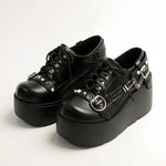 New Arrival Gothic Black Rivets Platform Creepers Shoes White Chain Decor Goth Creepers Chunky Lace Up Lolita Casual Shoes