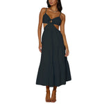 Spaghetti Strap Vacation Long Dress For Women Summer 2025 Fashion Elegant Sleeveless Backless Hollow Out Vestidos Party Dresses
