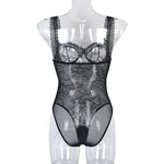 Toucheart Sexy Mesh Patchwork Embroidery Jumpsuit For Women Lace Sling Underwear Solid Color Sexy See-Through Backless Jumpsuit