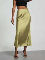 28 Colors New 2026 Women's Elegant High Waist Satin Long Skirts Female Summer Solid Color Faldas Fashion Women Skirts KBA3
