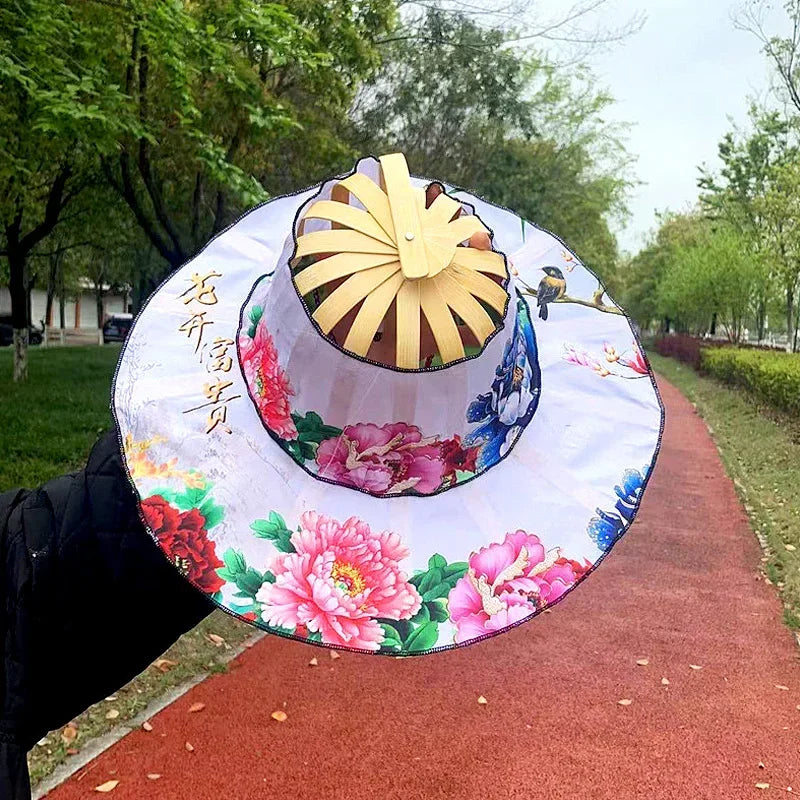 Multi-functional Travel Wide Brim Fan Sun Hats Foldable Bamboo Fan Hat Summer Sunshade Anti-squat Caps Fashion