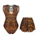 UPF 35+ Retro Sleeveless Swimwear Bodysuit High-end Mesh One Piece Swimsuit Women 2026 Sexy High Cut Bathing Suit with Cover Up