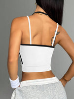 Women's Contrast Trim Halter Crop Cami Top - Sleeveless Ribbed Fitted Yoga Sports Bra Tank Top for Workout Gym Casual