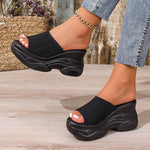 Peep Toe Wedge Heel Slippers Women Breathable Knitted Chunky Platform Sandals Woman Plus Size 43 Thick Sole Summer Sandals 2026