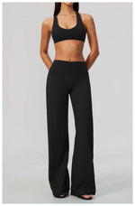 Summer 2 Piece Yoga Sets Women Tight Back Cross Sports Bra High Waist Peach Hip Wide Leg Pants Gym Running Fitness Workout Suits