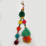 Summer Beach Shell Keychain Boho Style Hair Ball Tassel Keychain Colorful Pompom Keyring for Women Bag Hanging Pendants