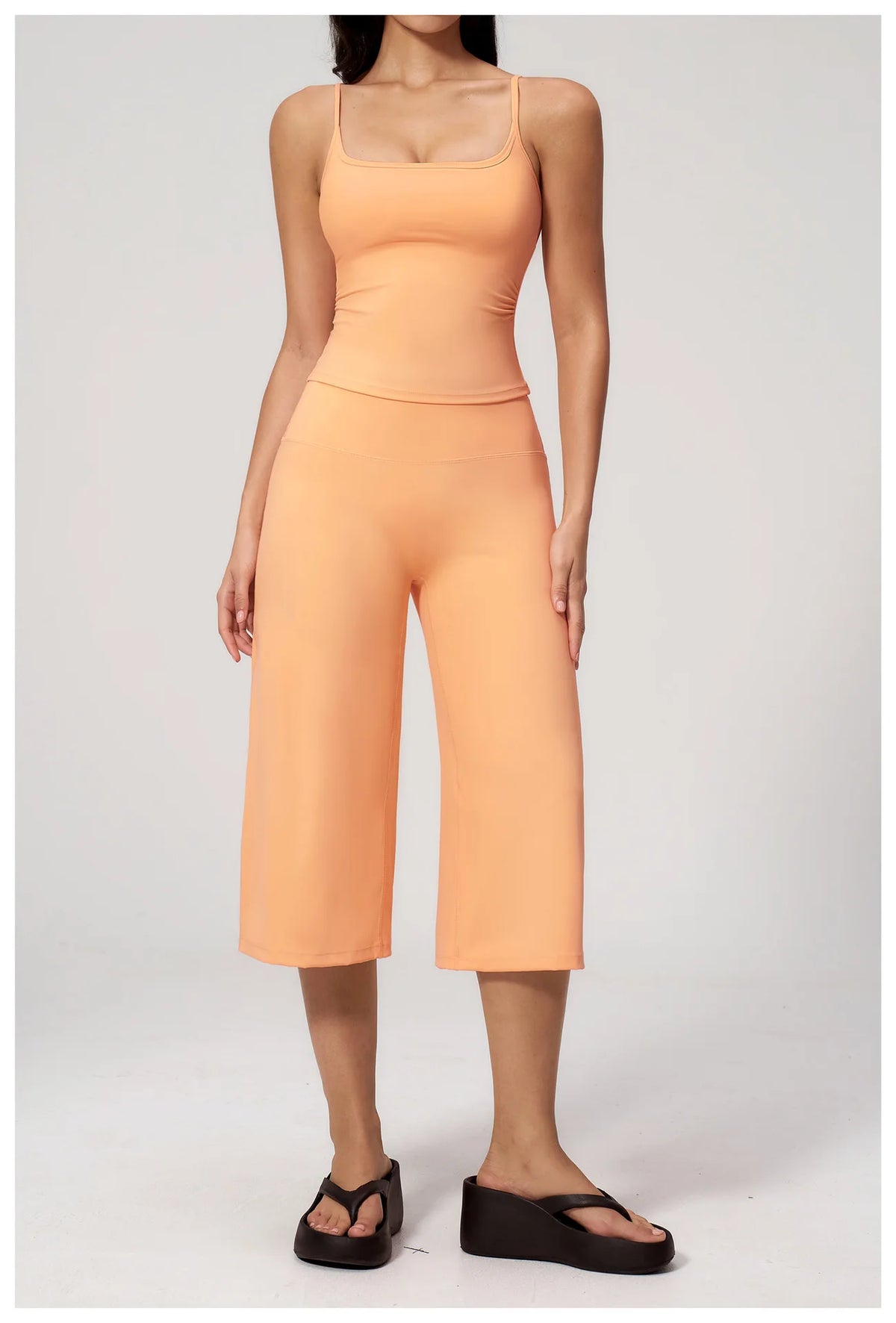Gym Workout Yoga Sets Women Square Neck Slimming Sports Tank Top Fitness Gym Suit Outdoor High Waist Flare Pants Two-piece Set