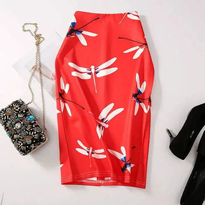Spring Summer Women Y2K High Waist Midi Pencil Chiffon Skirts Slim Bodycon Vintage Hip Raise Korean Fashion Clothes UOV5