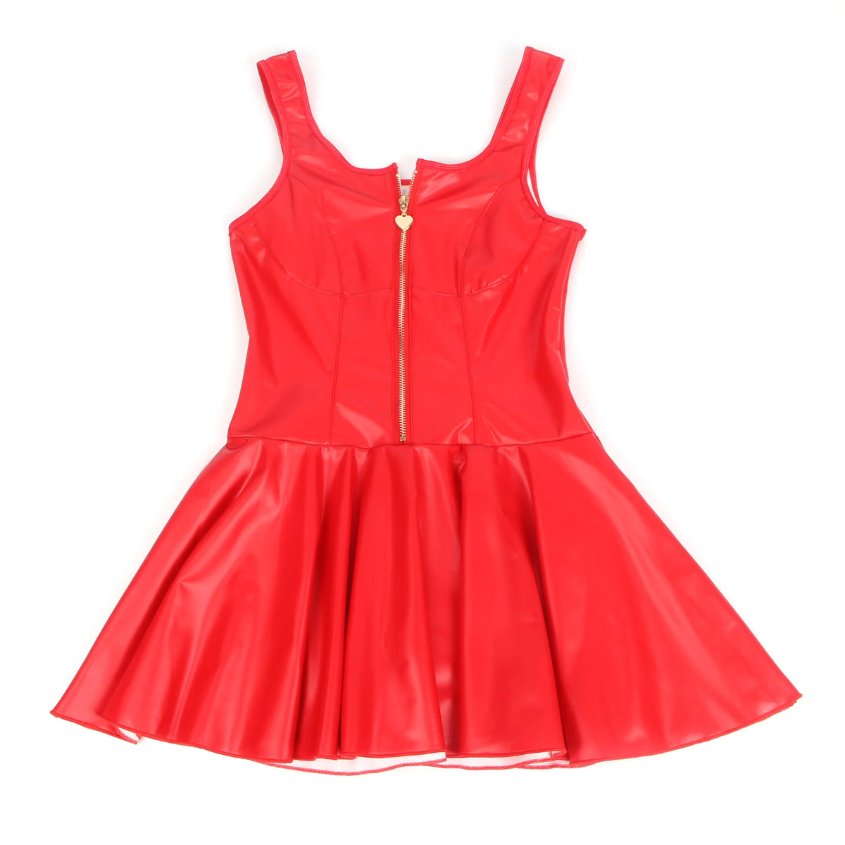Black PU Leather Wide Strap Mini Dress for Women Heart Zipper Sexy Night Out Clubwear Plus Size Faux Leather Bodycon Babydoll