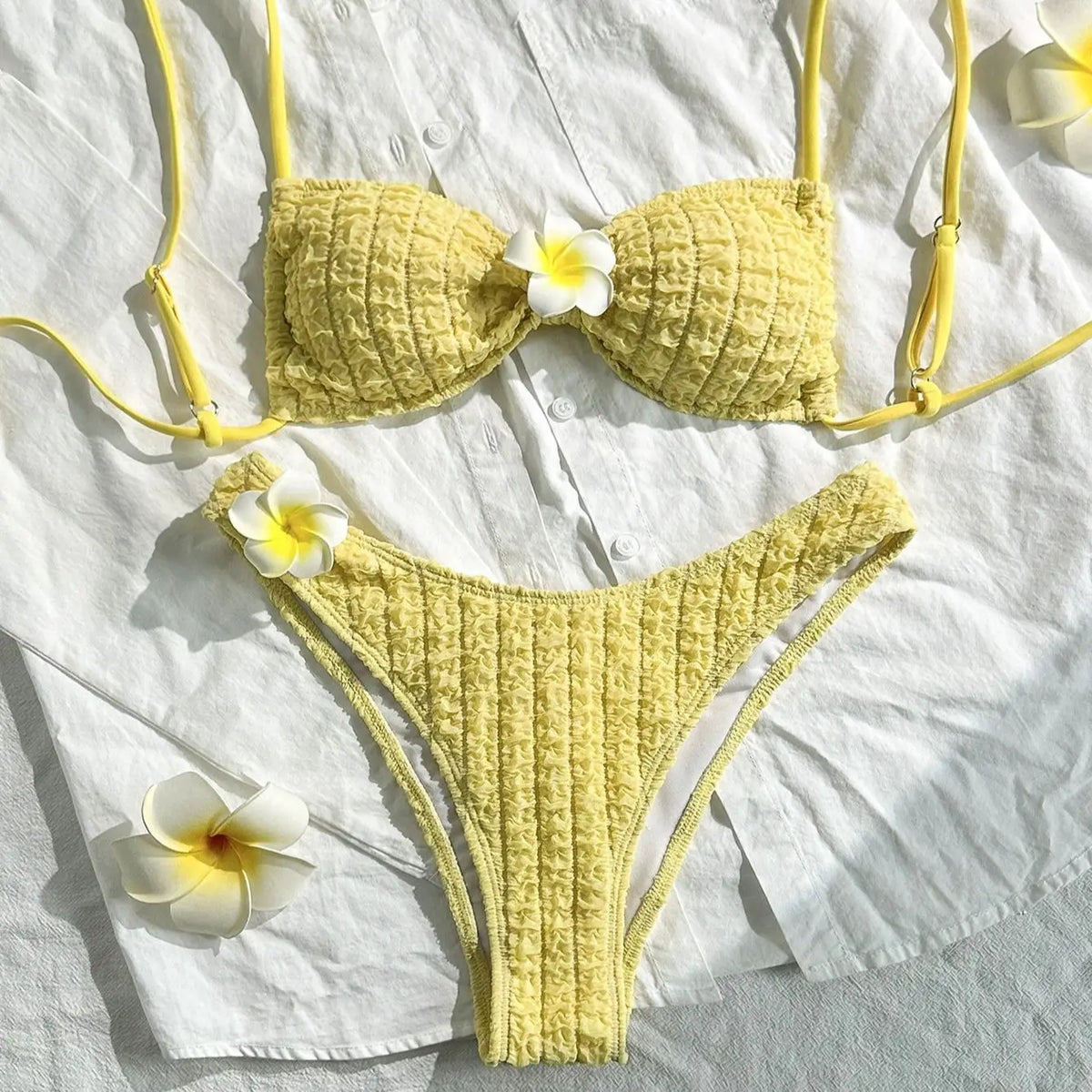 DEKA Flowers Bandeau Bikini Set High Leg Cut Women Swimwear Female Swimsuit Two-pieces Bather Bathing Suit SwimBandeau Top Bot
